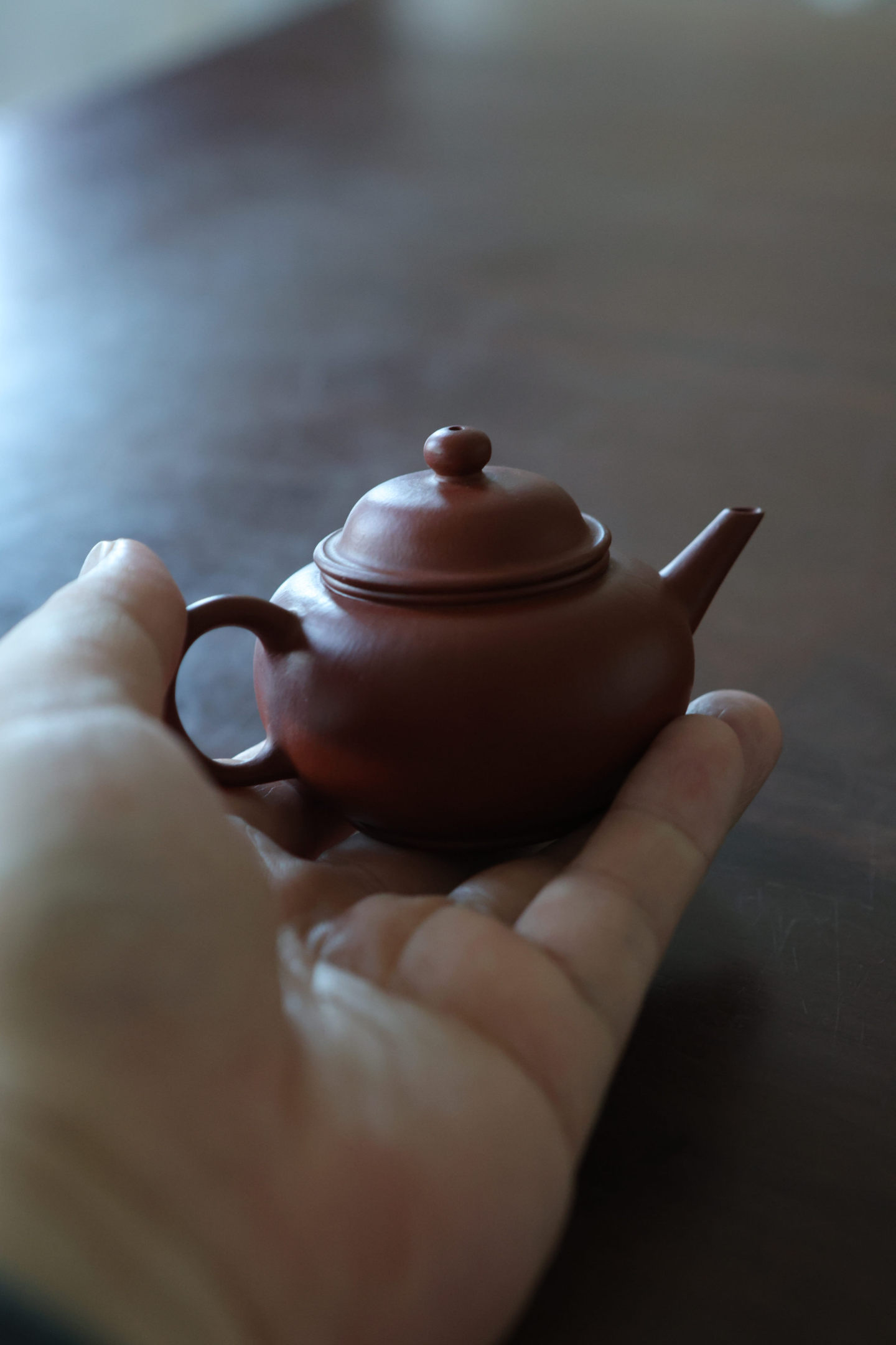 朱泥水平紫砂微壶掌中图